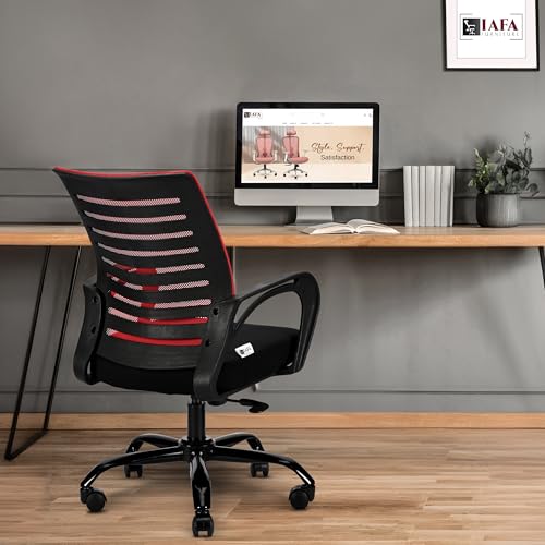 Image of IAFA FURNITURE Diego Office Chair with Height Adjustable Mechanism, Ergonomic Mid-Back Mesh Design,Heavy Duty Metal Base,Adjustable Support, Multi-Adjustment Revolving Chair (Red) (DIY)