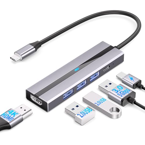 AEARJOHN USB C Hub (5 en 1) Caja de Aluminio, Tipo C a USB-C PD100W, 4K HDMI, USB 3.0, 2 x USB 2.0