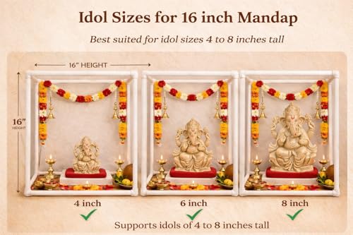 Image of SAUDEEP INDIA 40cm Ganpati Mandap for Ganesh Chaturthi Idol Home Decor | Ganesh Murti Sthapana Stand | DIY Pooja Pandal Backdrop Frame Setup | Home Temple Ganpati Bappa Idol Platform