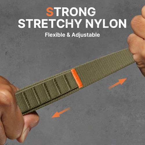 Image of Bandletic Rugged Nylon Compatible with Galaxy Watch Ultra Bands 47mm 2025 /2024 for Men, Stretchy Wide Sport Loop Strap with G-Hook Compatible with Samsung Ultra Watch Band, Black Buckle, Army Green