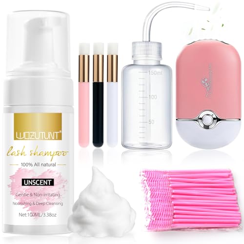 Eyelash Extension Cleanser for Eyelash Extensions USB Mini Fan Rechargeable Electric Handheld Air Conditioning Lash Extension Kit Lash Brushes Cleanser Brush (Pink)
