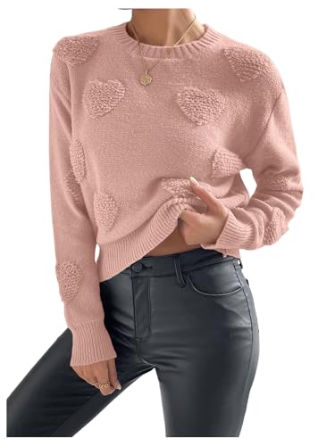 SweatyRocks Women's Cute Heart Sweater Crewneck Long Sleeve Knitted Pullover Tops3
