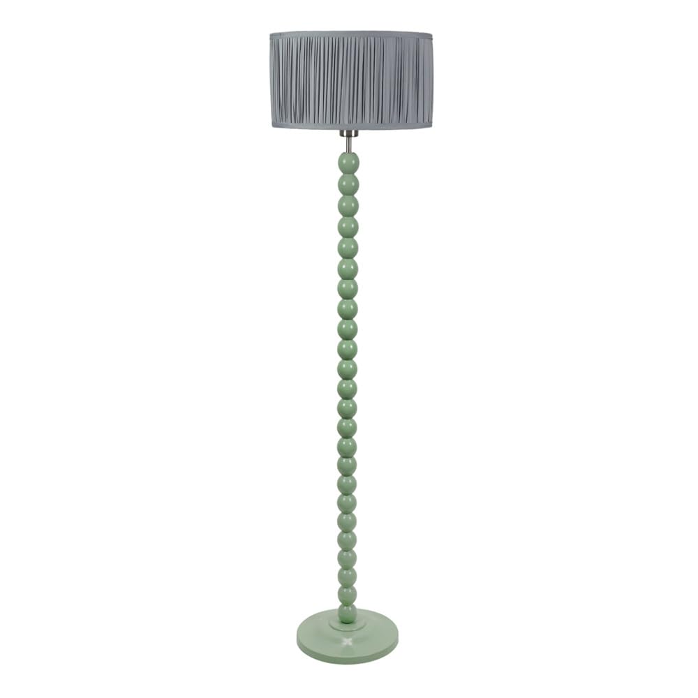 Valuelights Bobbins Sage Green Floor Lamp With Ruched Pleated Blue Drum Shade And Led Bulb from B&Q