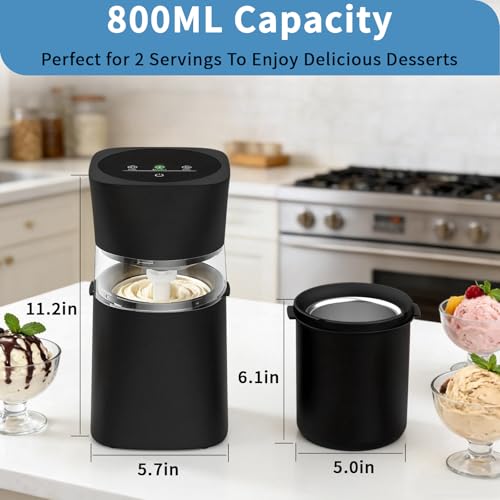 Image of Ice Cream Maker Machine with Pre-Freeze Bowl, Rechargeable Homemade Ice Cream Maker, 20 /30 Min Electric Small Ice Cream Machine for Gelato, Frozen Yogurt