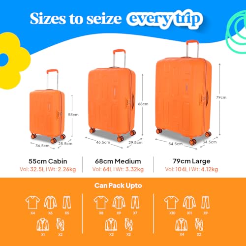 Image of American Tourister Ivy 2.0 | Medium Size Check-in Trolley Bag (68 cm) | 360 8 Wheel Travel Luggage | Hard Case Polypropylene (PP) Suitcase | Combination Lock | Tan Orange