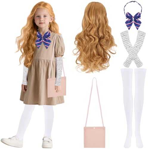 Wopgrty 5 Pcs Halloween Horror Movie Costume Halloween Party Cosplay for Women Bow Ties Socks Sleeves Wigs Bags Halloween Accessories