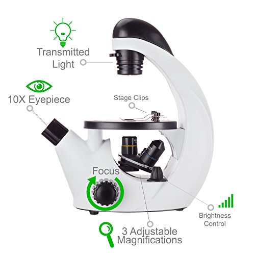 IQCrew IN50C-PS25-WM STEM Science Discovery 40X-500X Inverted Microscope with 25 Prepared Slides, and Microscope Book for Students and Kids 8 41hn5UPf1mL