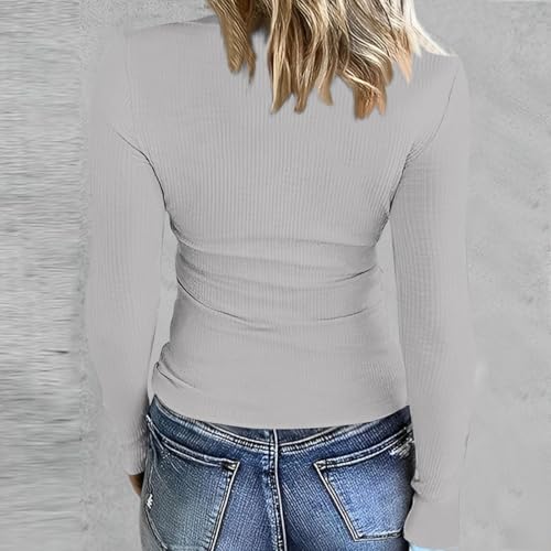 MESSIYO Long Sleeve Shirts for Women Ribbed Fitted Tops Grey - image 3