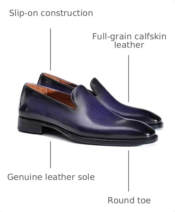 Image of Men's Genuine Leather Loafers Hand-Dyed Leather Sole Slip-On Dress Shoes