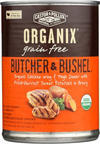 Castor & Pollux Organix Grain Free Butcher & Bushel Organic Chicken Wing & Thigh Dinner in Gravy Adult Canned Dog Food, 12.7-oz case of 12