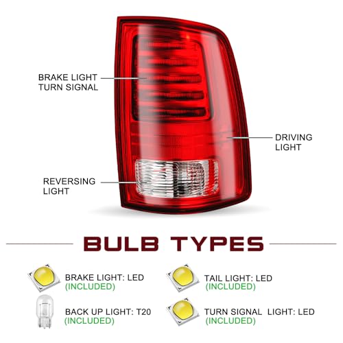 Image of JSBOYAT LED Tail Lights Assembly Compatible With 2013-2018 Dodge Ram 1500 /2014-2018 Dodge Ram 2500 3500,68093080AC CH2800202 Black Lens Right Passenger Side