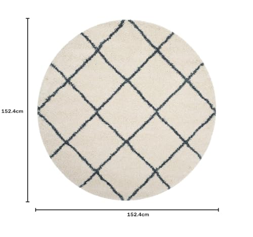 Image of Handwoven Premium Round Shaggy Fur Rugs and Carpet for Living Room, Bedroom, Hall, Baby Room (5x5 Feet Round, Ivory & Slate Blue)