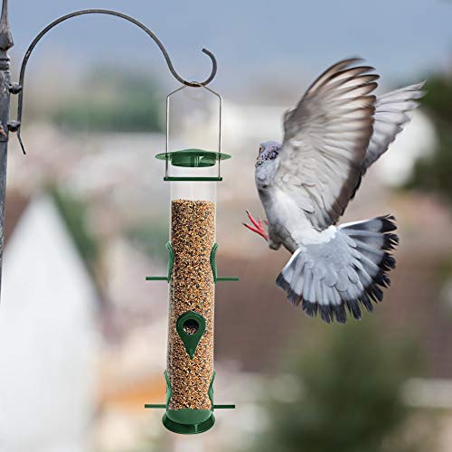 ERYTLLY Bird Feeder Classic Tube Hanging Feeders for All Kinds of Birds,Weatherproof, Advanced Hard Plastic with Metal Hanger (1 Pack) (Green 6 Ports Bird Feeder-1 Pack) - Thumbnail 3