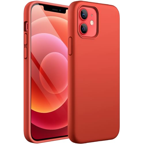 JETech Silikon Hülle für iPhone 12/12 Pro 6,1 Zoll, Ganzkörper Handyhülle mit Seidig-Weicher Berühren, Stoßfest Schutzhülle mit Mikrofaser-Futter (Orangerot)