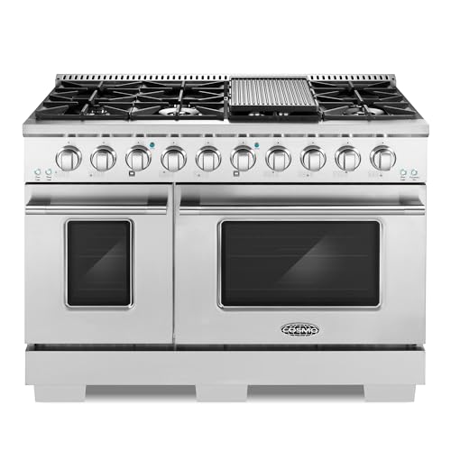 48 in. Lumin Collection 5.5 cu. ft. Double Oven Dual Fuel Range with 8 Burners, Cast Iron Grates in Stainless Steel