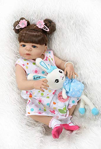 DFJU 23inch 56cm Real Life Handmade Sonnenblumenkleid Blue Kitty Reborn Babypuppe in Tan Haut Gefühl Echte Silikon Vinyl…