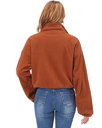 Fuinloth Women's Fleece Crop Jacket, Oversized, High Stand Collar Long Sleeve Coat4