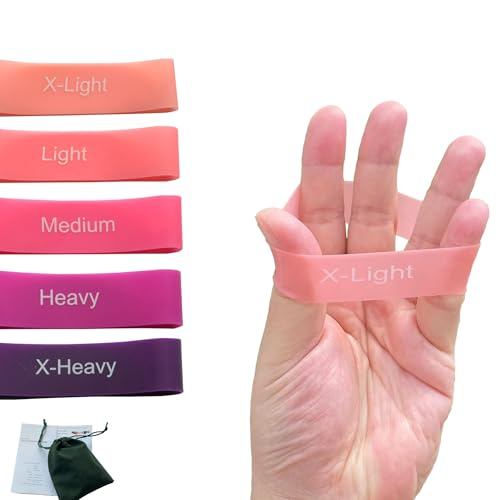 Hand Resistance Bands - 5 Level Finger Grip Strengthener for Forearm, Hand, and Finger Exercises | Finger Extension Exerciser and Stretcher Kit | Hand Gripper Strengthener | Finger Resistance Bands