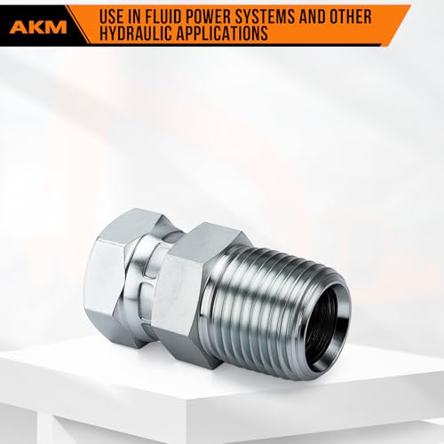 Image of Straight Hydraulic Hose Adapter Fittings, 1404-06-08 3 /8 inch-18 NPT Male Pipe x 1 /2 inch-14 NPSM Female Pipe Swivel Connectors x 5 pack
