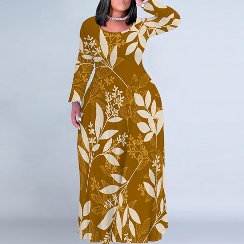 Image of PinkPatty Plus Size Maxi Dresses for Women Long Sleeve Crew Neck Sundress Casual Fall Dress with Pockets
