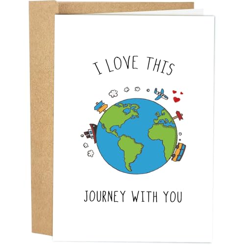 Naixiwen Romantic Globe Birthday Card for Boyfriend Girlfriend, Travel Themed Anniversary Card for Him Her, I Love This Journey with You