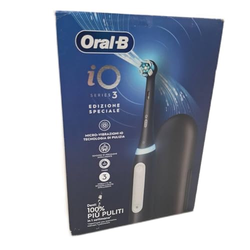 Oral-B Cepillo de dientes eléctrico recargable iO 3 negro, 1 cabezal de repuesto, 1 estuche de viaje. 1 cepillo de dientes