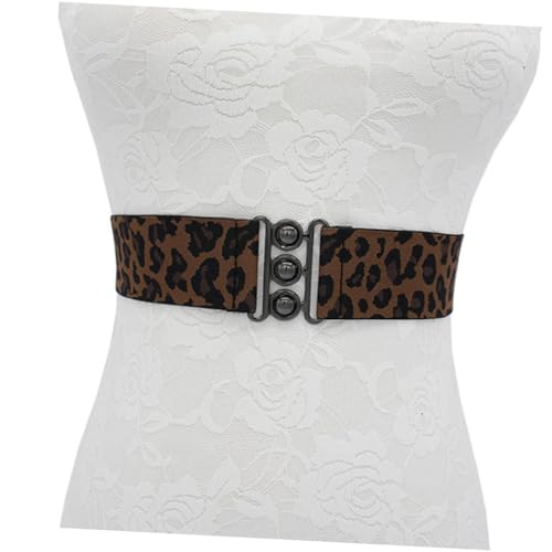 Didiseaon 1Pc Leopard Print Elastic Waist Belt for Women Stylish Wide Waistband for Dresses Trousers and Shorts Fashionable Accessory for Ladies and Girls4