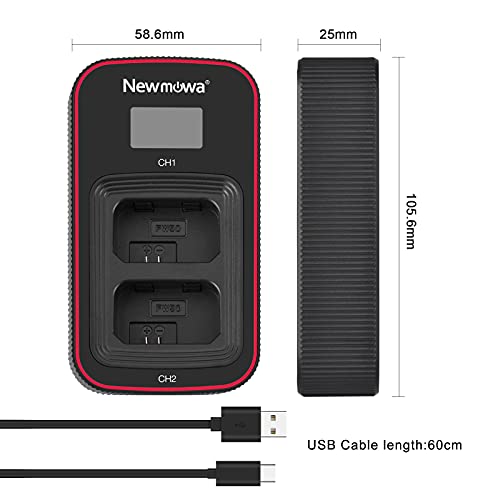 Newmowa Smart LCD Display Dual USB Charger for Sony NP-FW50, Sony Alpha a3000, Alpha a5000, Alpha a5100, a6000, a6100, a6300, a6400, a6500, Alpha 7, a7,Alpha 7R, a7R, Alpha 7S, a7S, ZV-E10