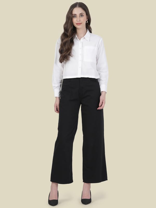 Image of GO COLORS Soft Cotton-Tencel Blend Twill Wide Pants Full Length for Women| Breathable, High Rise