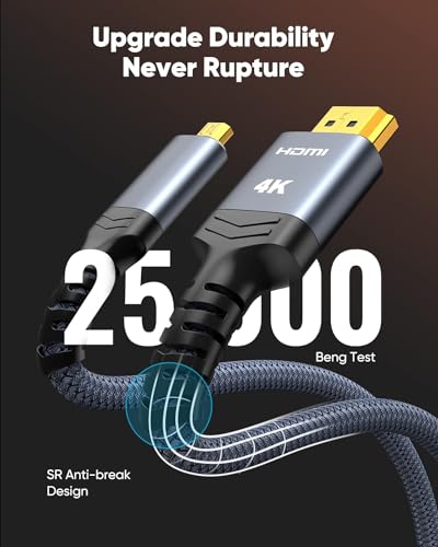 Image of ETZIN 4K Micro HDMI to HDmI Cable 4.6 FT, Micro Male to Male Cable Nylon Braided Cord Adapter 2.0 4K@60HZ 2K@165HZ 18Gbps Compatible with Laptop Camera Monitor Grey