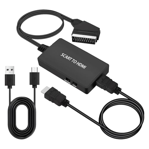 XXHUO Scart To HDMI Converter For DVD Player To TV, Video Audio Converter For TV/HDTV Monitor Projector Vhs Player, Full HD 720p/1080p Switch Scart Lead To HDMI Adapter With 1 Metre HDMI Cable