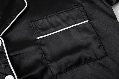 Vopmocld Satin Pajama Sets Unisex Boys and Girls Silk Button Down Short Sleeve & Shorts & Pants Sleepwear 3PCS Loungewear PJS3