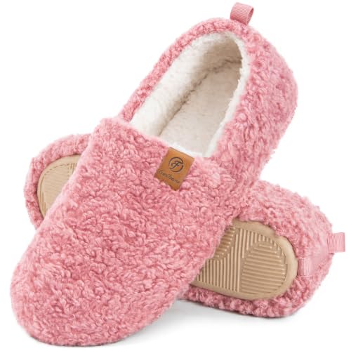 EverFoams Women’s Soft Curly Memory Foam Slippers Pink,9-10 US