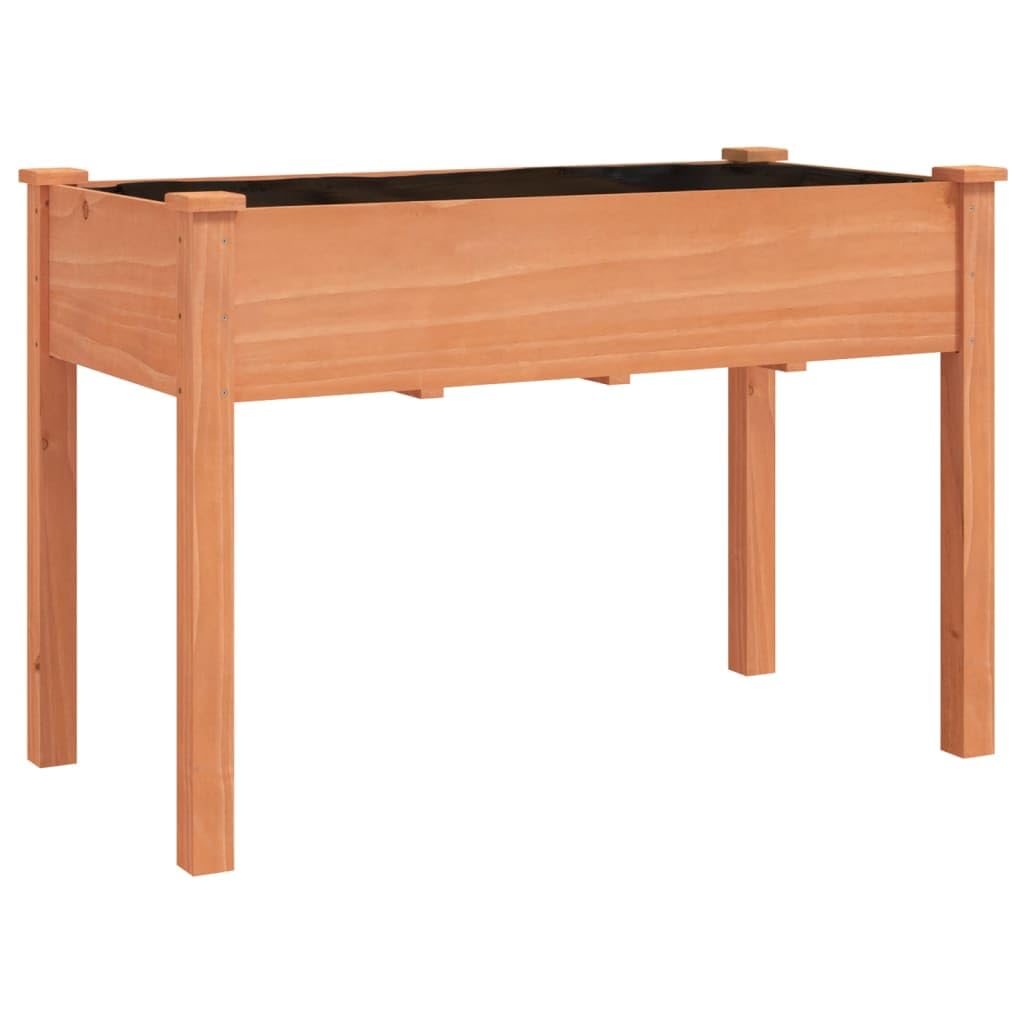 Donica na kółkach z wyściółką brązowa 118x59x80 cm lite drewno jodłowe podwyższona skrzynia ogrodowa mobilna duża pojemność na balkon taras ogród