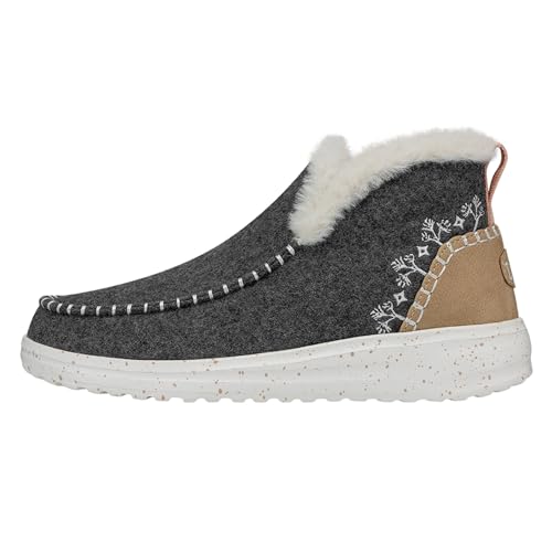 Hey Dude Denny Wool Faux Shearling Grey Size 8 | Women's Boots | Women's Pull on Boots | Comfortable & Light-Weight