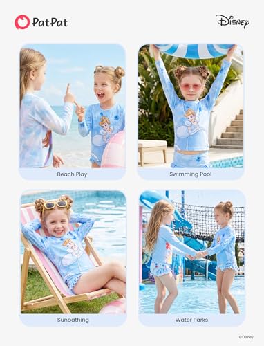Image of Disney Frozen Elsa Stitch Marvel Toddler Girl Two Piece Long Sleeve UPF50+ Swimsuit Rashguard Sets Bathing Suit