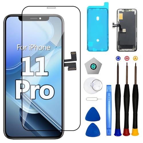 for iPhone 11 Pro Screen Replacement 5.8-inch LCD Display Replacement 3D Touch Digitizer Assembly with Repair Tool Kits Waterproof Tape and Screen Protector (forA2160 A2217 A2215)