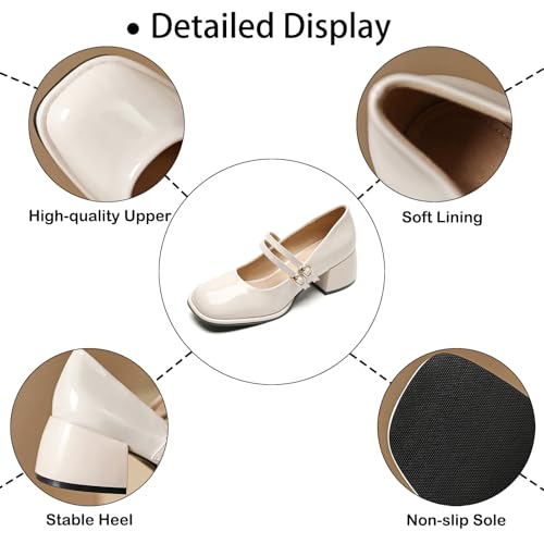 Women's Leather Two Strap Chunky Heel Mary Jane Shoes Retro Comfortable Square Toe Adjustable Strap Buckle Block Heel Business Dress Shoes for Casual Work Wedding Pumps3