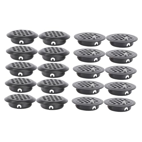Hoement 20個 黒ステンレス製ワードローブ通気孔カバー 丸型メッシュホール 軒裏換気口 家具用熱放散穴 空気循環促進で除湿防カビ