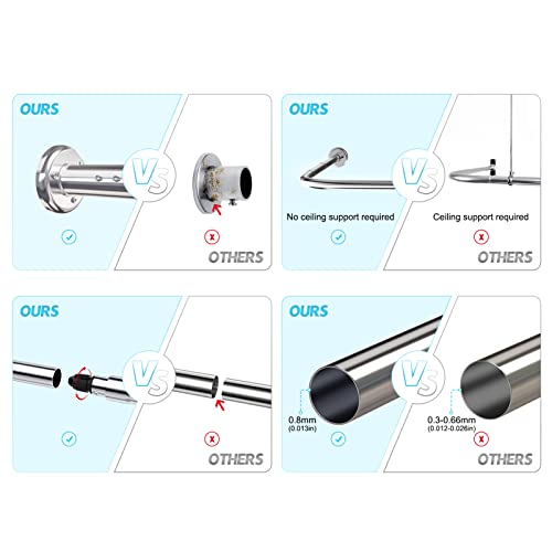 Asta Per Tenda Da Doccia Regolabile A Forma Di L Inclusi 24 Anelli 90-120 × 90-120 cm Installazione Di Trapano e Non Richiede Staffe A Soffitto Asta Per Doccia in Acciaio Inox, Per Bagno e Spogliatoio - Image 6