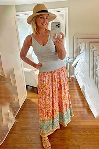Image of CFLONGE Summer Maxi Skirts for Women 2026 Trendy Floral A Line Boho Skirt