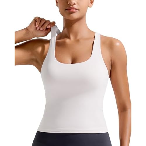 RUNNING GIRL Tank Tops with Built in Bras, Racerback Activewear Yoga Workout Tops for Women White XX-Large