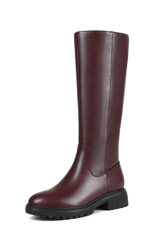 Image of ZJA Knee High Boots Women Platform Round Toe Low Flat Heel Fall Riding Fashion Tall Boots Long Clearance Boots
