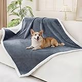 Smiry Waterproof Blanket Throw for Large Dogs, Soft Reversible Dog Blanket for Sofa Couch Bed, Washable Leakproof Sherpa Fleece Furniture Couch Protector(50'x60', Grey/White)