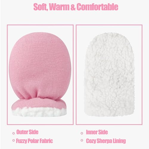 PandaEar 3 Pairs Baby Winter Mittens, Newborn Gloves Warm Fleece Lined No Scratch Mittens for 0-12 Months Infants Girls3