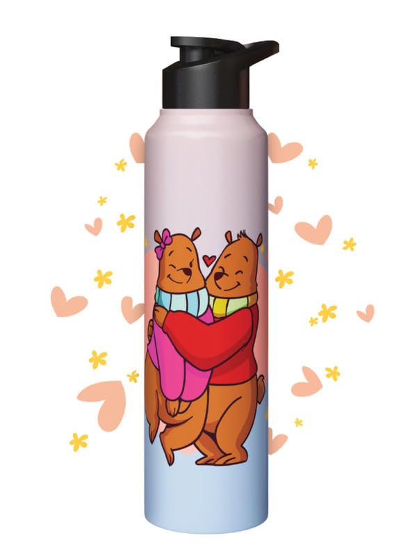 Speedex Water Bottle 1 Ltr, Bear Hug, Stainless Steel, Sipper Bottles for Girls, Boys, Adults & Kids, Gym, Sports, Fridge Use, Perfect for School & Office - Single Bottle Set, 1000 ml