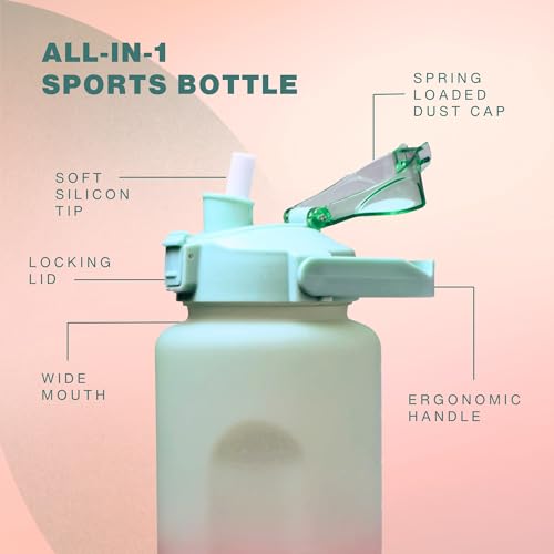 Image of United Colors of Benetton 3-in-1 BPA-Free Water Bottle Set | 2000 ML + 750 ML + 300 ML | Screw Cap, Flip Cap & Straw Lid | Leakproof Reusable Bottles | Gym, Sports, Travel & Daily Use | Pack of 3