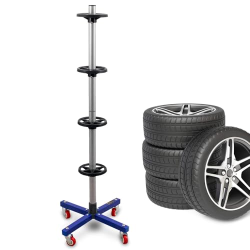 BITUXX Stabiler fahrbarer Felgenbaum Reifenwagen Felgenständer Reifenständer Radwagen bis 225mm Blau