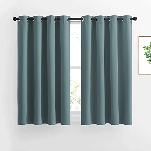 NICETOWN Blackout Kitchen Curtains 45 inch Length - Grommet Thermal Insulated Solid Vertical Drapes Room Darkening Sound Reducing for Bedroom, Greyish