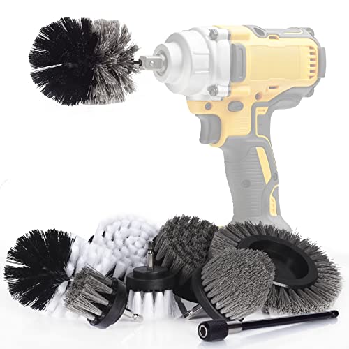 MEGAVOW 9 Pièces Brosse de Nettoyage Perceuse Électrique, Ensemble de Brosse Fixation Kit de Épurateur pour Le Nettoyage de Couli, Salle de Bain, Cuisine, Baignoire, Carrelage, Sol, Jante de Voiture Cover